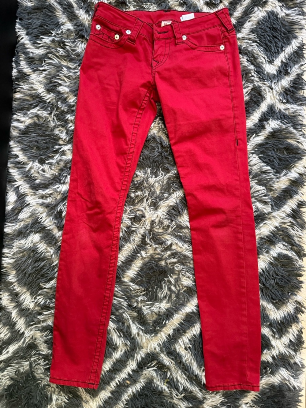 True Religion Bright Red Soft Denim Skinny Jeans EUC size 26